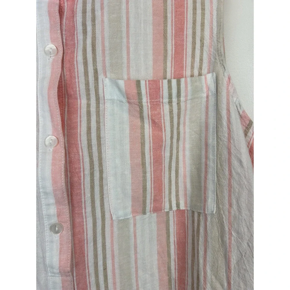 Shirt Dress XXL Sleeveless Mini 2XL Pink Stripe Linen Blend Casual Office New